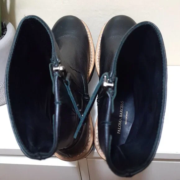 Paloma Barceló Black Leather Platform Ankle Boots - Picture 8 of 10